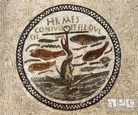 vis en anker 4e eeuw mozaiek sousse catacomben van hermes|Mosaic with anchor surrounded by fish, symbol of Christ and his .